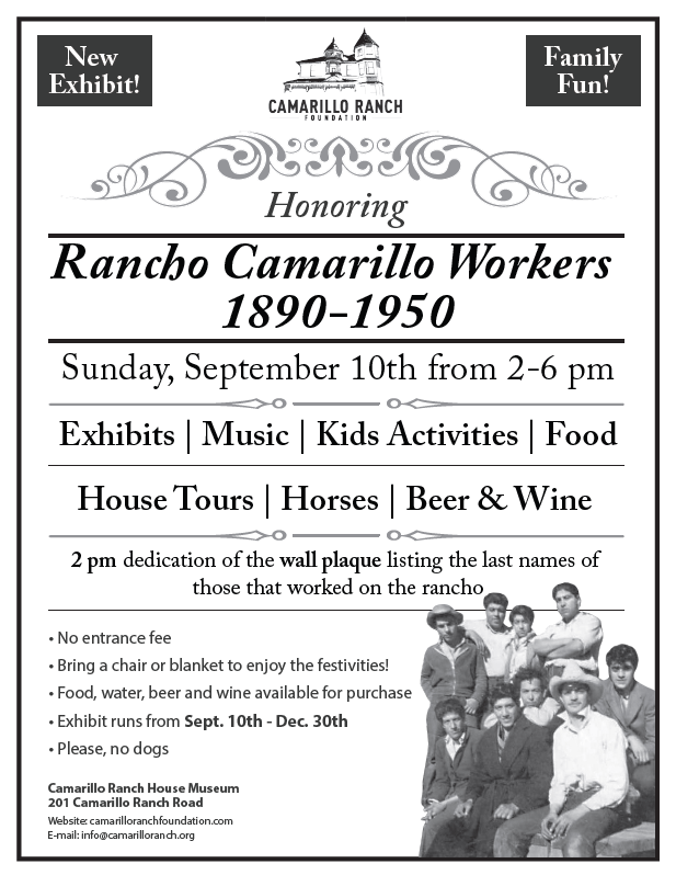 A black and white photo of ranch hands, along with logos and information about the event.