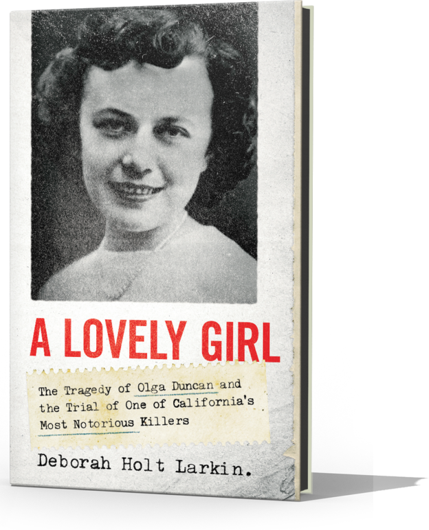 The book cover of al of the Century: The Duncan murder case, with a black and white photo of Ms. Larkin